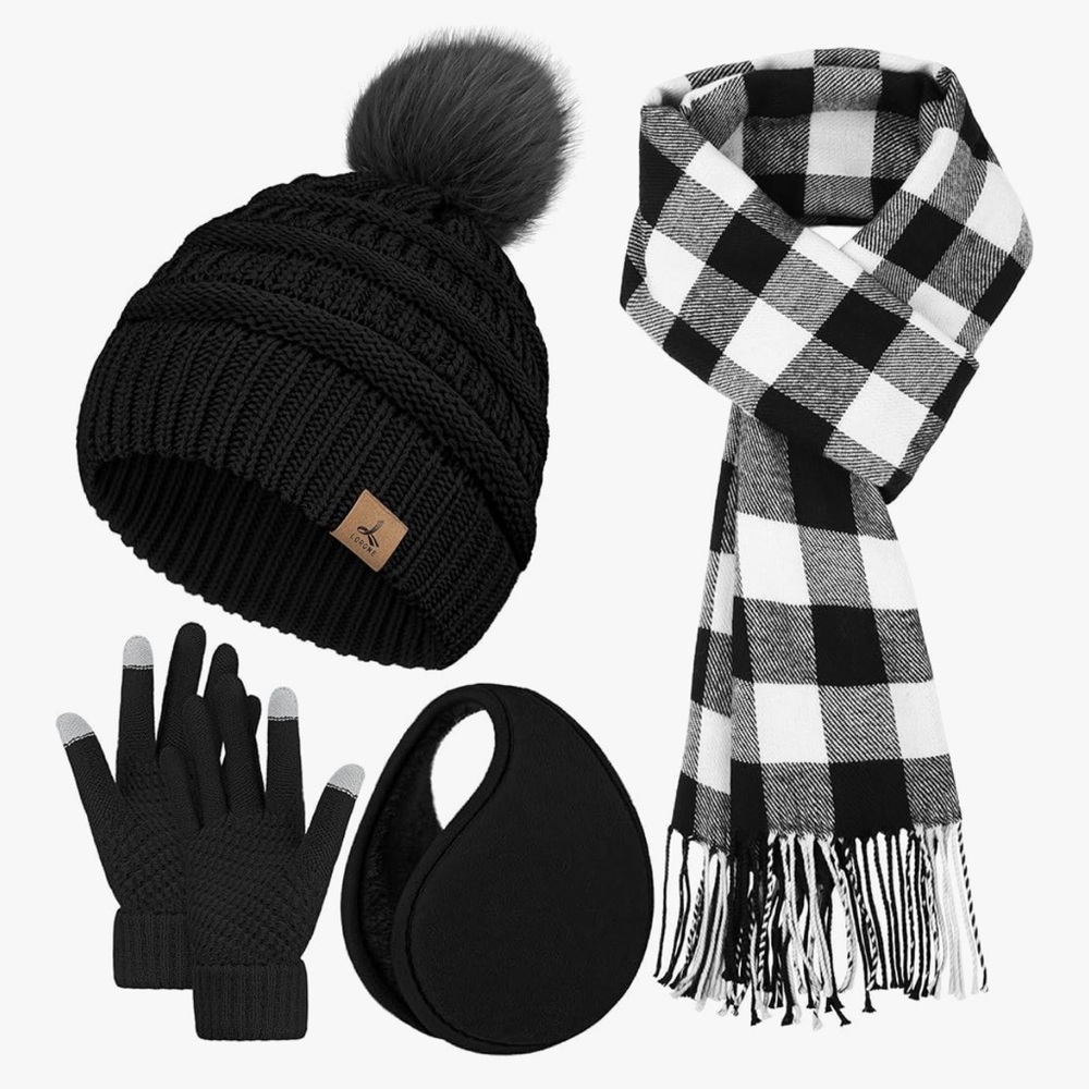 Winter Hat Scarf Gloves and Ear Warmer Knit Gift Set